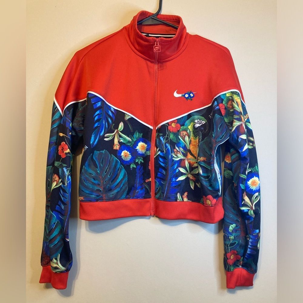 Nike Cropped Track Jacket Women's Hyper Femme Tropical Print Full Zip Size M